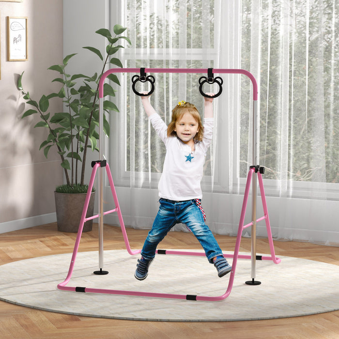 Qaba Barre De Gymnastique Pour Enfants, Barre Horizontale Pliable, Rose