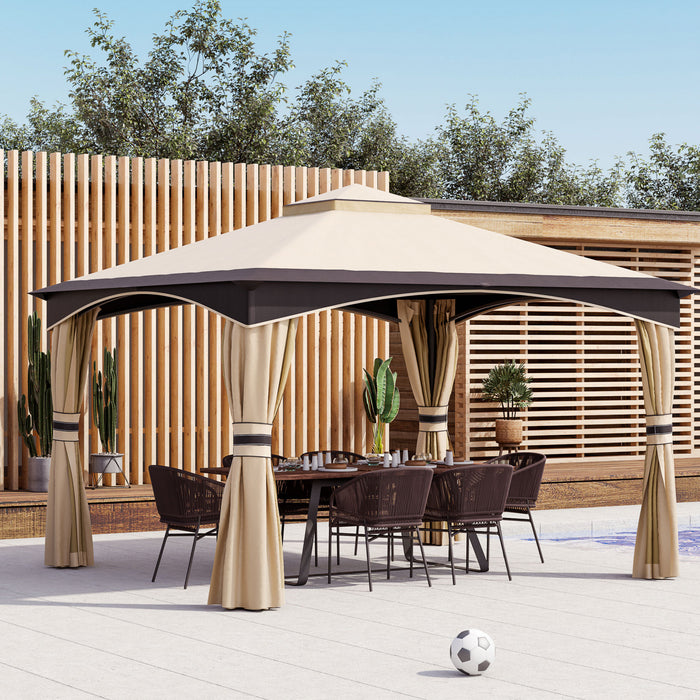 Tente A Auvent Avec Toit Souple Outsunny De 10 Pi X 12 Pi Avec Toit Double, Conception D'avant-toit Et Patio Exterieur A Paroi Laterale En Filet Grand Jardin