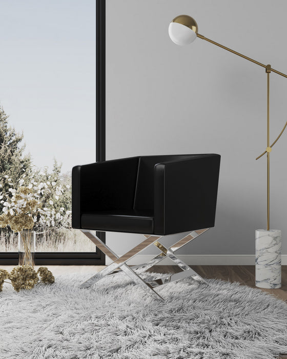 Fauteuil d’appoint contemporain en cuir vegetalien Hollywood, noir – Lot de 2