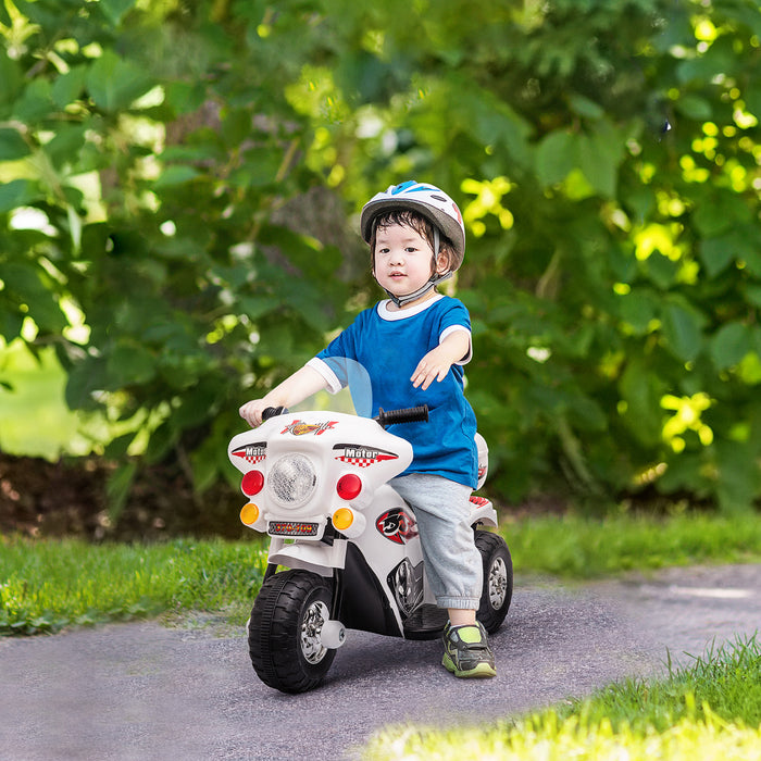 Aosom Moto Electrique Pour Enfants Avec Musique Et Boutons De Klaxon, Conception Stable A 3 Roues Et Espace De Rangement Arriere, Blanc