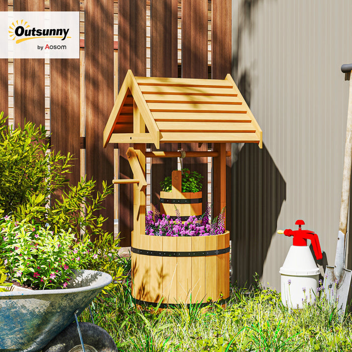 Outsunny Puit Jardiniere d'exterieur en bois avec seau suspendu, Orange