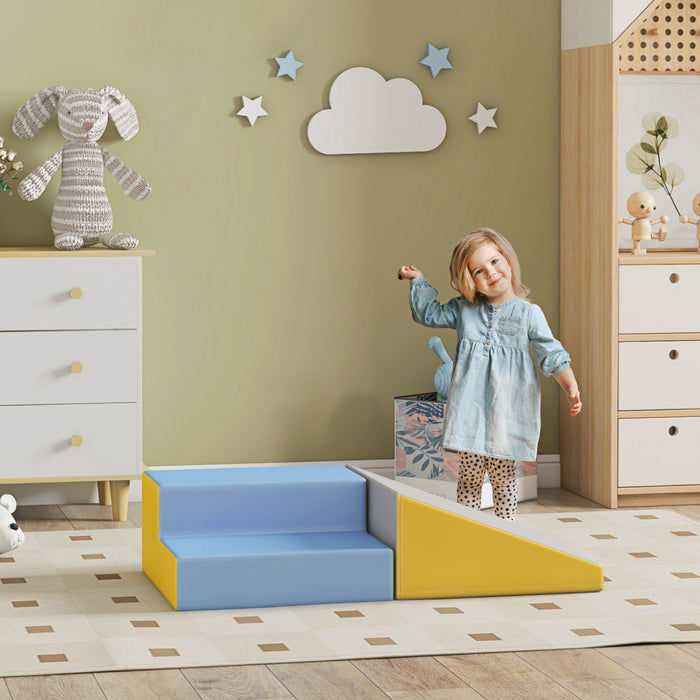 Soozier Ensemble De Jeu Doux 2 Pieces Pour Activites D'escalade Et D'exploration, Blocs De Mousse Pour Bebes D'age Prescolaire, Equipement De Jeu Avec Structure D'activite, Bleu