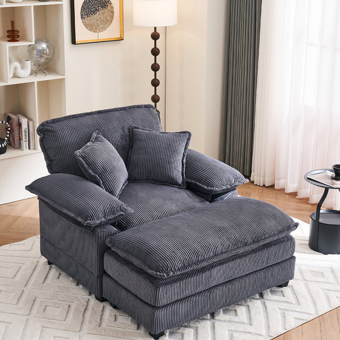 Liam Canape d'interieur moderne en velours cotele 46,9\" avec 2 coussins moelleux, Gris
