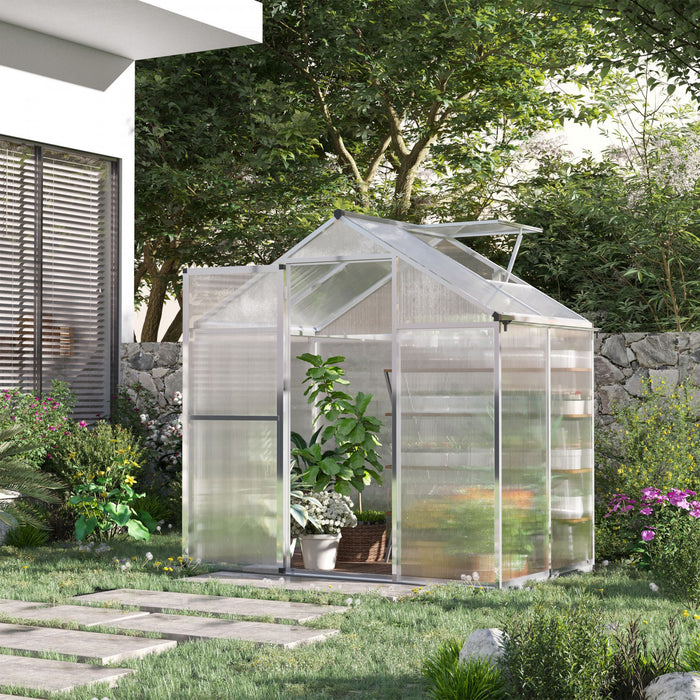 Outsunny 4'x6,2'x6,4' Walk-in Serre De Jardin Panneaux De Polycarbonate Plantes Croissance Des Fleurs Hangar Cadre Froid Exterieur Portable Maison Chaude Aluminium Cadre