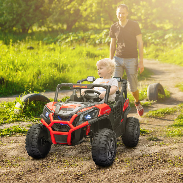 Qaba Voiture Electrique 2 Places Pour Enfants, Alimentee Par Batterie 24 V, Avec Telecommande, 3 Vitesses, Lumieres Led, Musique, Klaxon, Suspension A Ressort Pour 3 A 8 Ans, Rouge