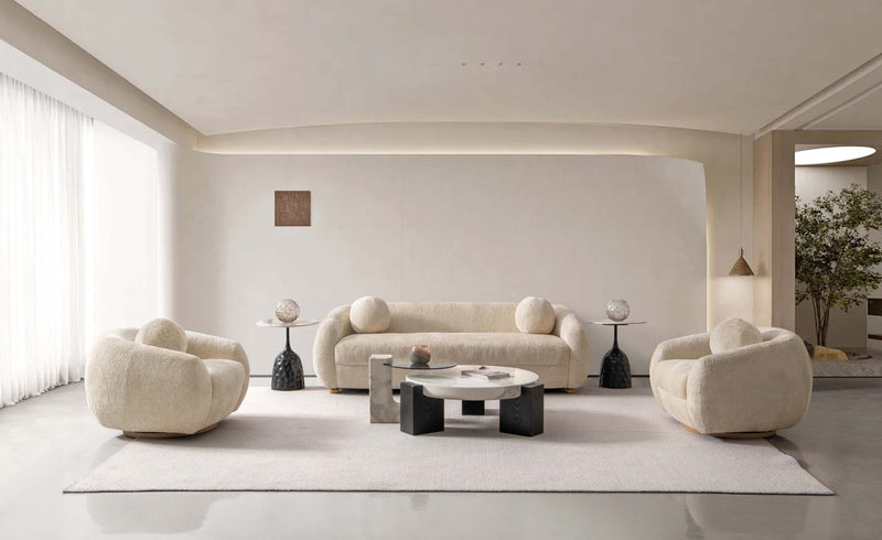 Ensemble de canape 3 pieces Tribeca style mid-century modern en creme
