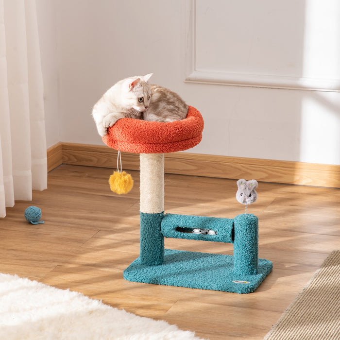 Pawhut Arbre A Chats Avec Lit Pour Chat Griffoir Balle Suspendue Balle Sur Ressort Rouleau Avec Clochettes Tissu En Peluche Doux Grand Confort Bleu Orange