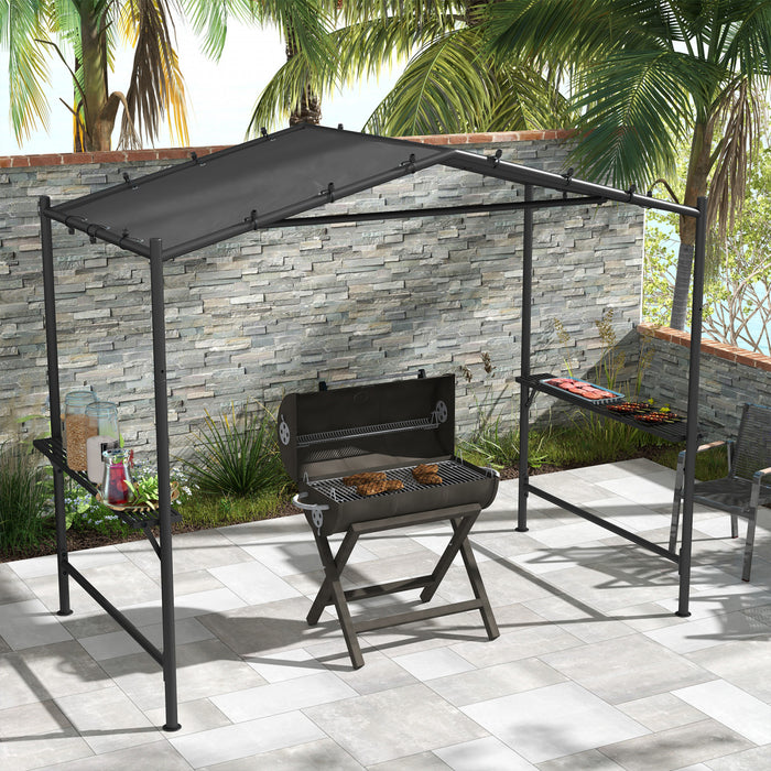 Outsunny Tente Gazebo Pour Bbq, Auvent De Jardin Pour Grillades Gris Fonce