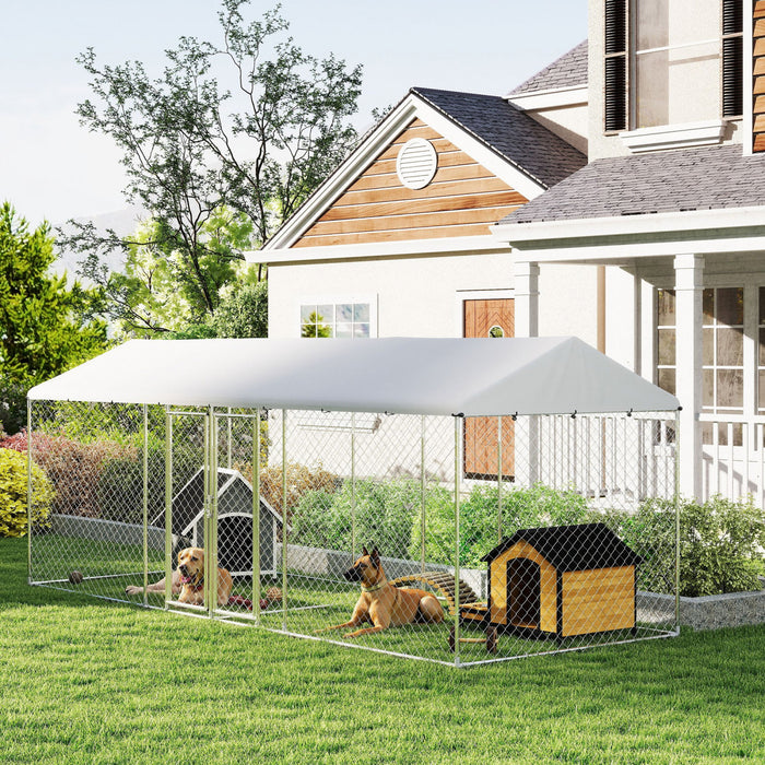 Outdoor Dog Kennel With Two Rooms, 19.7' X 7.5' X 7.5'
