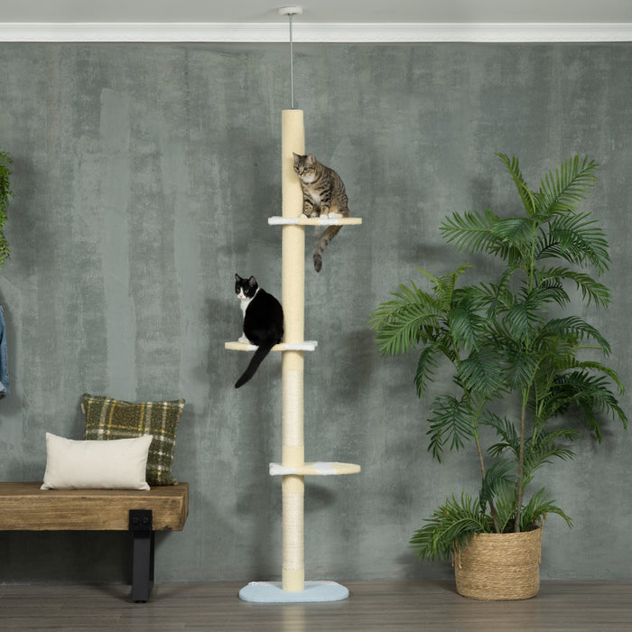 Pawhut Arbre A Chat Du Sol Au Plafond, Tour A Chat A 4 Niveaux Pour Grands Chats Avec Hauteur Ajustable 87\"-102\", Poteaux A Gratter En Sisal, Kit Anti-bascule, Perchoirs, Jaune