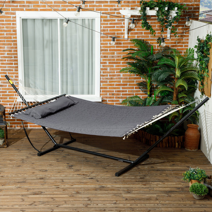 Outsunny Hamac Double Matelasse Avec Support Et Oreiller Hamac Pour 2 Pers