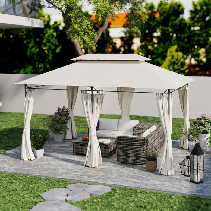 Outsunny Gazebo De Terrasse 10 x 13 pi Avec Rideaux, Blanc Creme