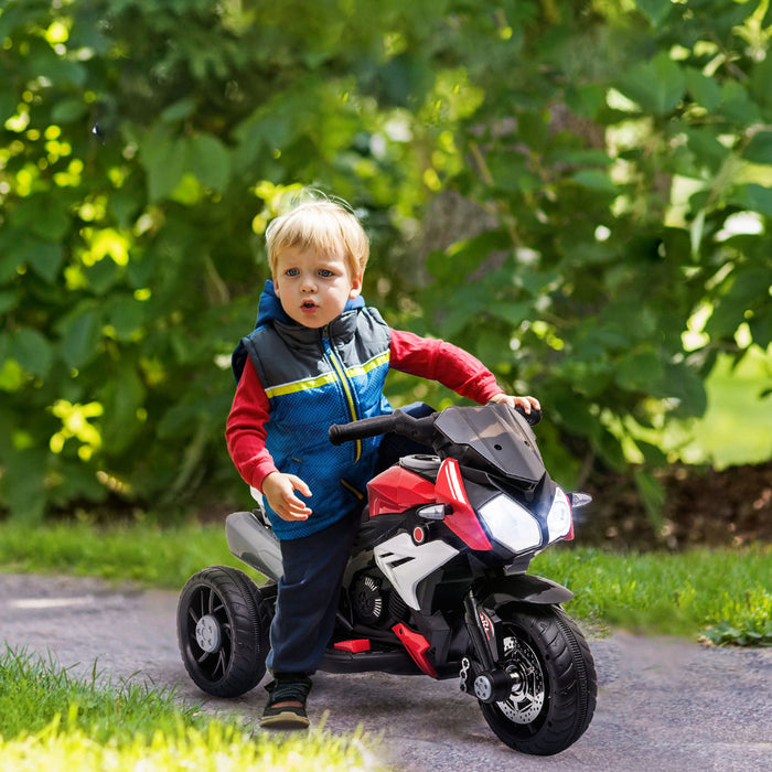 Qaba Moto Pour Enfants 6v Avec Musique, Phares, 3 Roues, Rouge