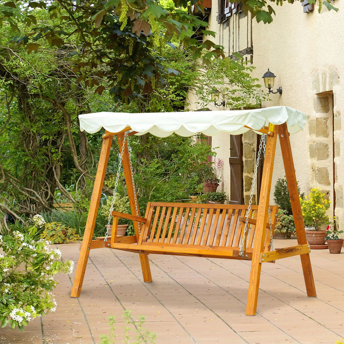 Outsunny 3 Places Balancoire En Bois Hamac Robuste Patio Jardin Exterieur Avec Auvent