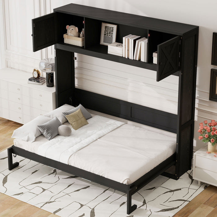 Lit escamotable Ethan en bois massif avec armoires de rangement, taille full, noir