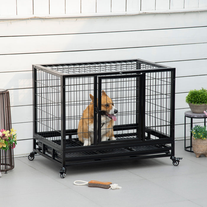 Pawhut Cage Pour Chiens De Taille Moyenne Avec Deux Portes, Plateau A Roulettes Verrouillable, 36\" X 24\" X 29.5\"