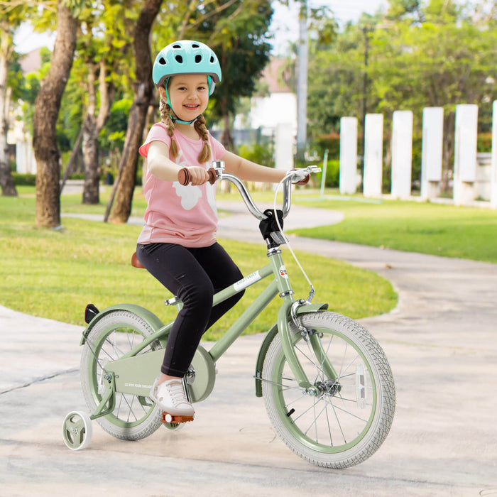 Costway 16\" Velo Pour Enfants Avec Guidon Reglable De Selle Roues D'entrainement Amovibles Frein A Main Vert