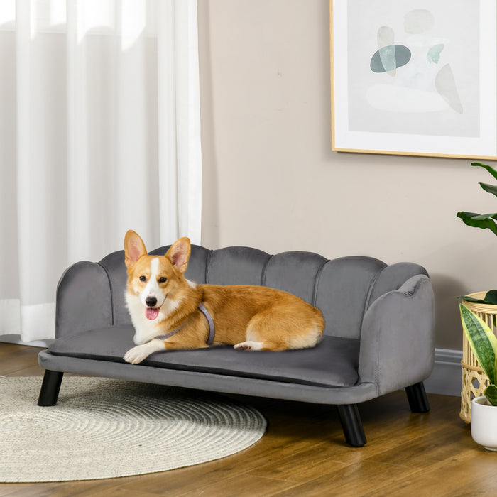 Pawhut Lit Pour Animaux Avec Coussin Supplementaire Et Pieds En Bois Massif, Design Perle Pour Chiens De Taille Moyenne Et Grande, Gris Anthracite