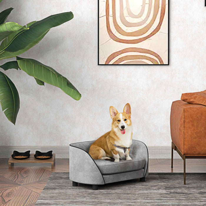Pawhut Canape Pour Chien Avec Coussin Doux, Housse Amovible Et Lavable, Toucher Velours, Pour Chiens De Petite A Moyenne Taille, Gris