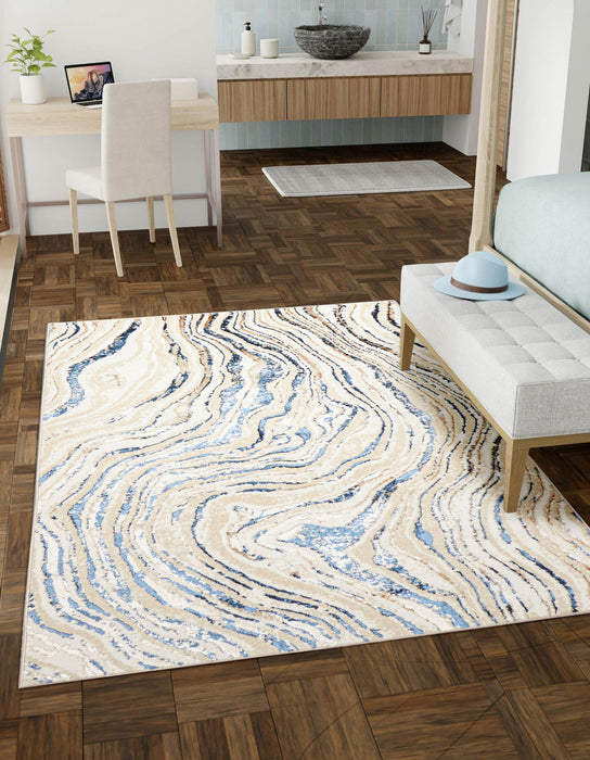 Tapis Contemporain/Moderne Clara 5'0\" x 8'0\" en Bleu