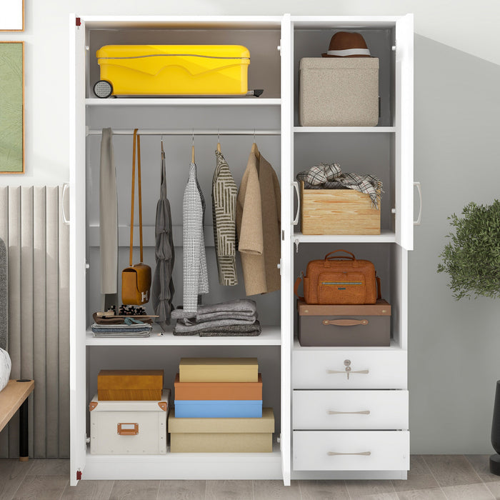 Armoire De Rangement Lydia En Bois De 47,2\" Avec 2 Portes, Etageres Et 3 Tiroirs, Blanche
