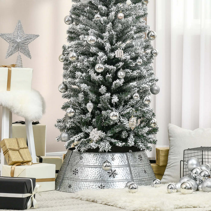 Homcom Collier De Sapin De Noel 26\" Avec Motifs De Flocons De Neige Argente