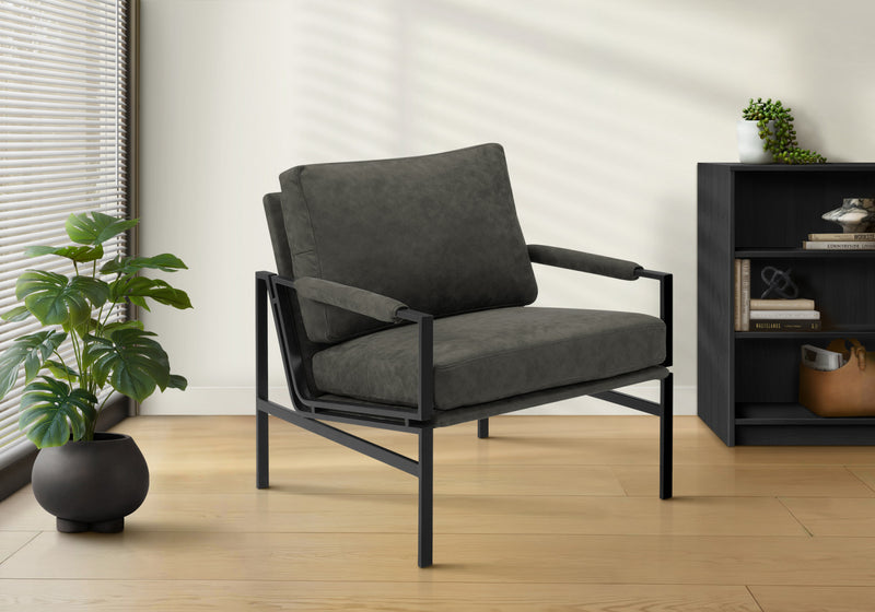 Monarch Specialties - Chaise D'Appoint, 36\"H, Rembourre, Salon, Chambre A Coucher, Gris, Pieds Metal Noir