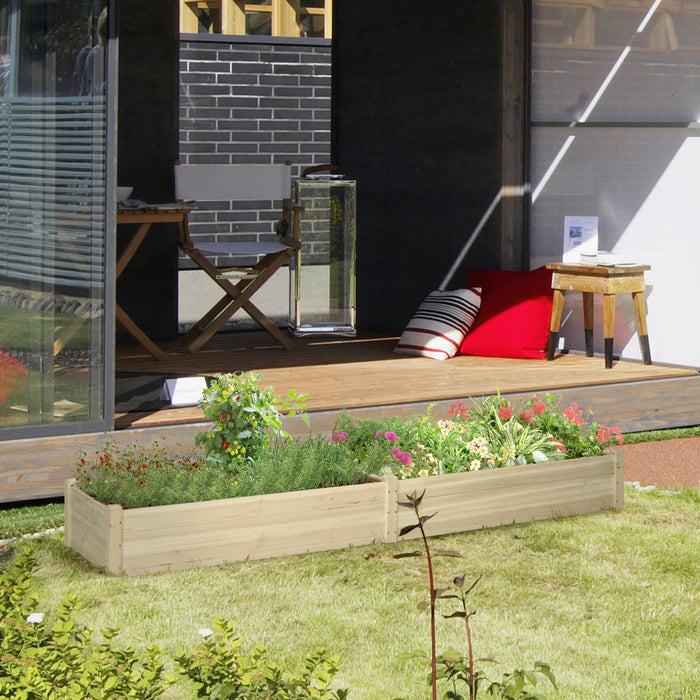 Outsunny Jardiniere En Bois Rectangulaire Carre Potager Lit Sureleve Jardin Patio Terrasse 2 Boites De Plantation Bois De Sapin Naturel