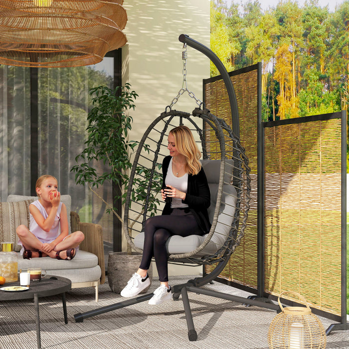 Chaise suspendue œuf Outsunny avec support, chaise balancoire en rotin pliable