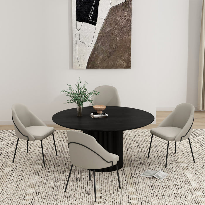 Chaise de salle a manger moderne Gracie en cuir vegetalien et metal, gris pierre et noir - Lot de 4