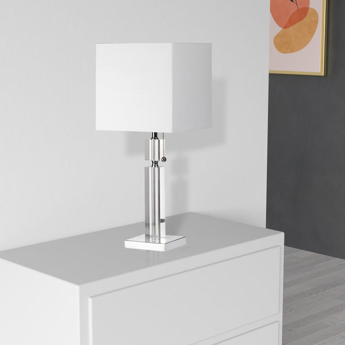 Lampe de table Fernanda de Dainolite avec abat-jour blanc, fini chromé poli et 1 ampoule