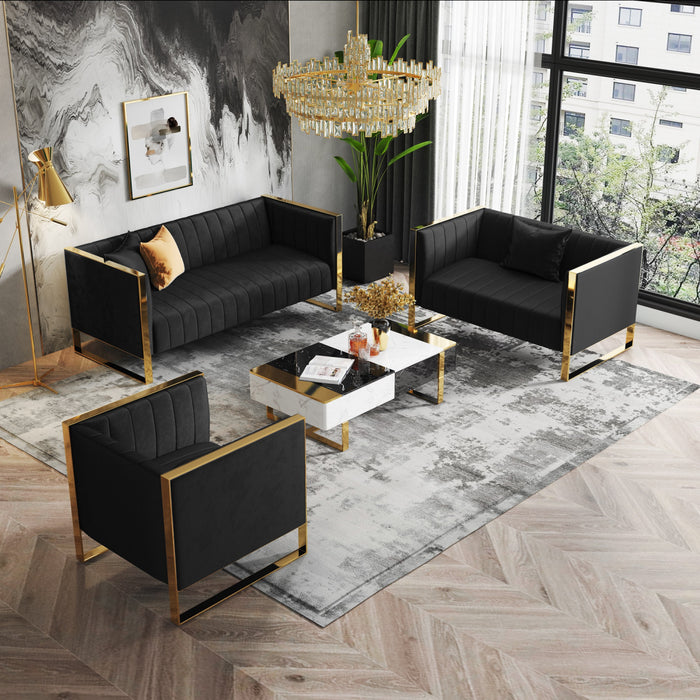 Ensemble de canape 3 pieces Trillium style milieu du siecle moderne en noir