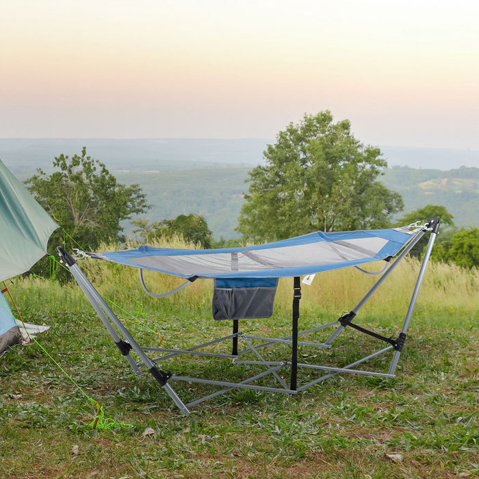 Outsunny Hamac Avec Support, Hamac Portable Avec Sac De Transport Et Poche Pour Le Voyage, La Plage, Le Jardin, Le Patio, La Randonnee, Bleu Fonce