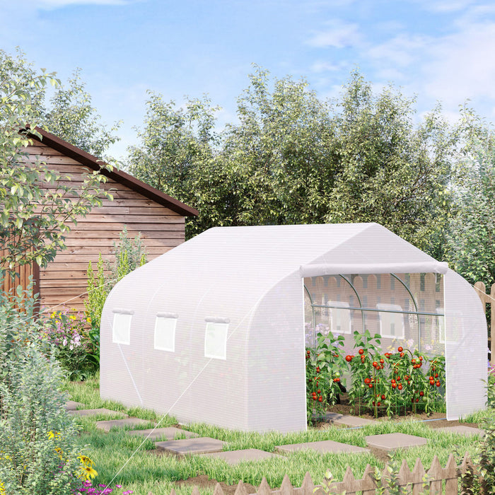 Outsunny 15'x10'x7' Tunnel De Passage Pour Charges Lourdes, Serre Jardinage Abri De Plantation , Maison Verte Chaleureuse, Blanc