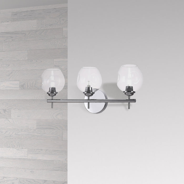 Lumière de coiffeuse Abii de Dainolite en verre transparent, avec fini chromé poli et 3 ampoules