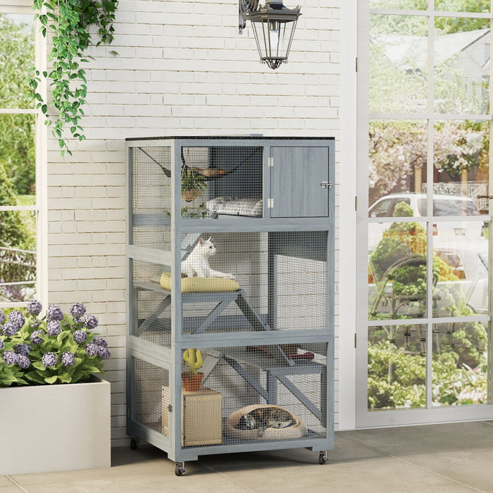 Catio 167,5 cm Maison pour Chats Exterieure sur Roues avec Hammac