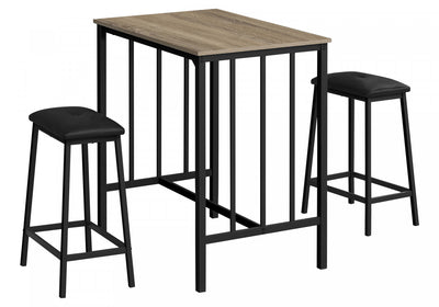 Dining 3-Piece Set Counter-Height Rectangular Small Kitchen Brown Laminate Black Metal Contemporary Modern|Ensemble de salle à manger 3 pièces de hauteur comptoir de style moderne contemporain pour la cuisin
