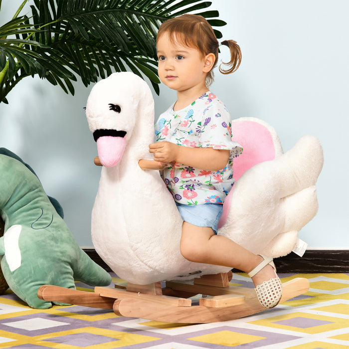 Qaba Cheval A Bascule Enfant En Peluche Doux Enfants Jouet Cygne Style Avec Berceuse Blanc