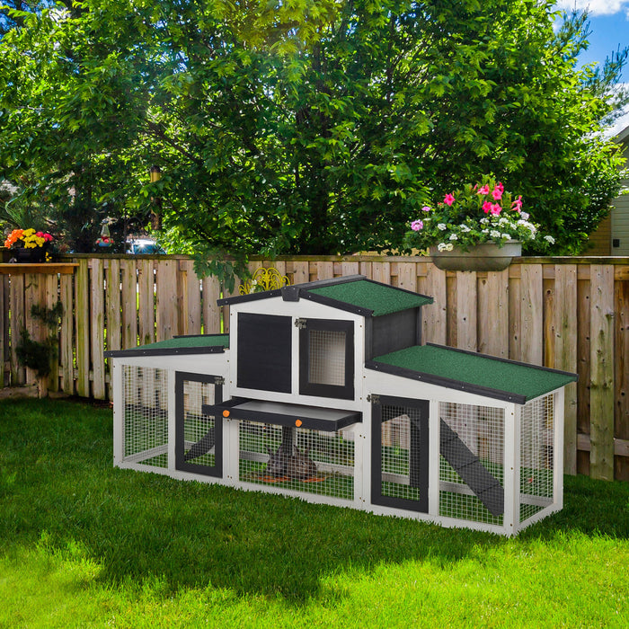 Pawhut Grand Clapier A Lapin Avec Double Parcours, Cage A Lapin En Bois Pour L'exterieur Avec Plateau Amovible, Rampes, Toit, 80\" X 18\" X 31.5\", Gris