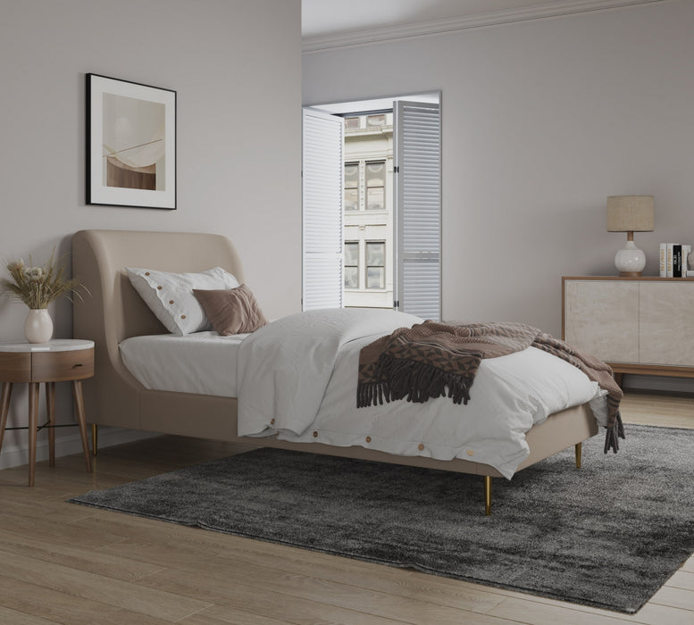 Lit jumeau Heather style milieu du siecle moderne, tapisse de velours, or et beige