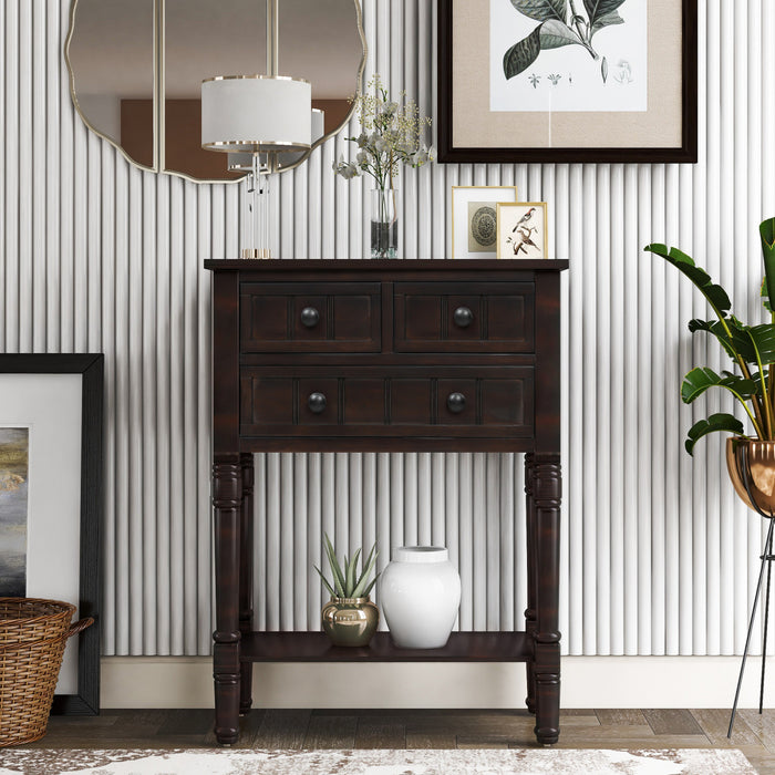 Table Console Olivia En Bois Massif Avec Tiroirs Et Etagere Inferieure - Marron