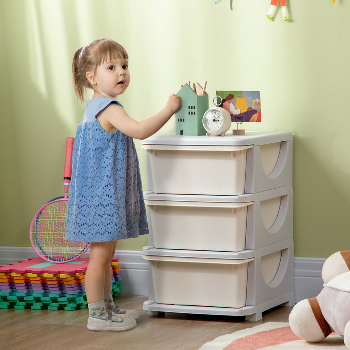 Qaba Organiseur De Jouets Pour Enfants Avec 3 Bacs De Rangement Blanc Creme
