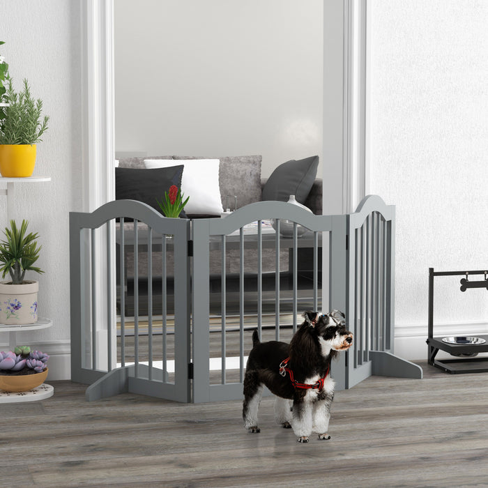 Pawhut Barriere Autoportante Pour Chien De 24\" De Haut, Barriere Pliable En Bois Pour Interieur, 3 Panneaux Avec 2 Pieds De Support, Pour Porte, Escaliers, Gris Clair