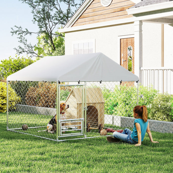Dog Run W/ Adjustable & Rotating Bowls, 6.6' X 6.6' X 5.1'