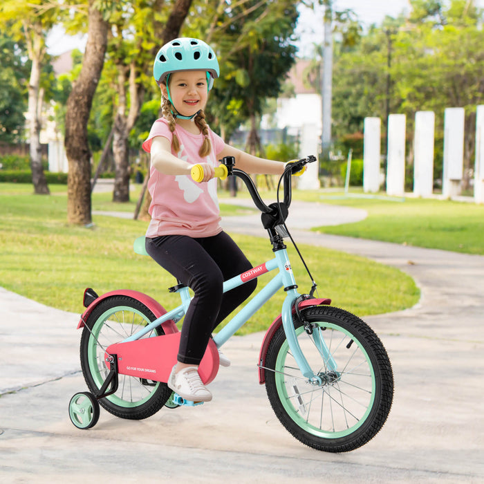 Costway 16\" Velo Pour Enfants Avec Guidon Reglable De Selle Roues D'entrainement Amovibles Frein A Main Rouge
