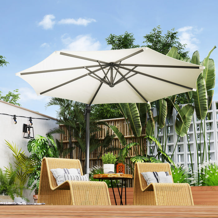 Outsunny Parasol De Terrasse Deporte De 10 Pi, Rotation A 360°, Blanc Creme