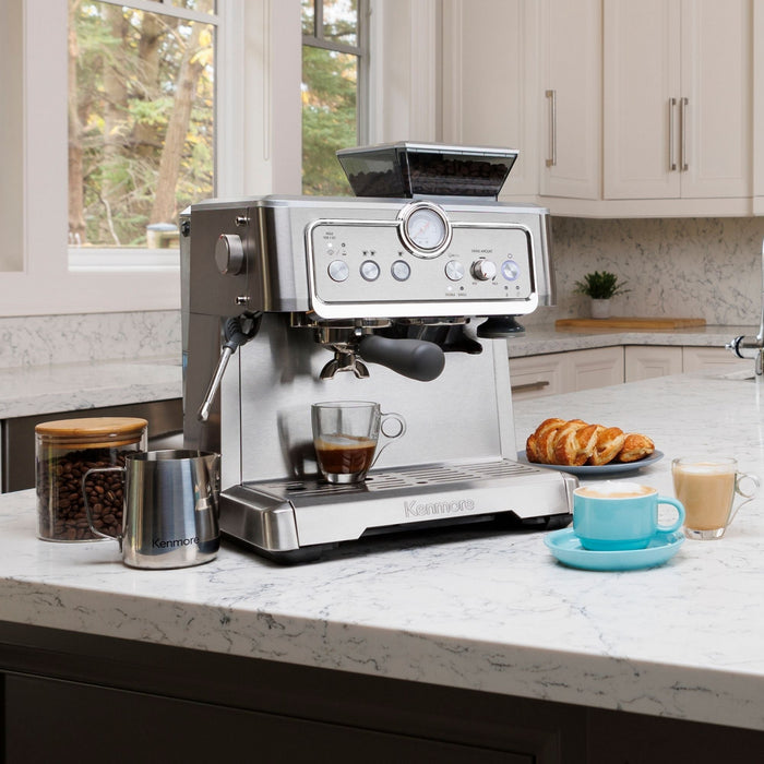 Machine à espresso Kenmore avec presse-mouture manuel, acier inoxydable - KKCMEMT