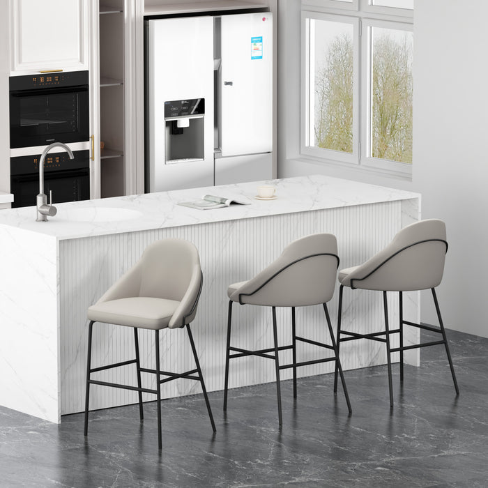 Tabouret de bar moderne en metal Gracie avec revetement en tissu, gris pierre et noir - Lot de 3