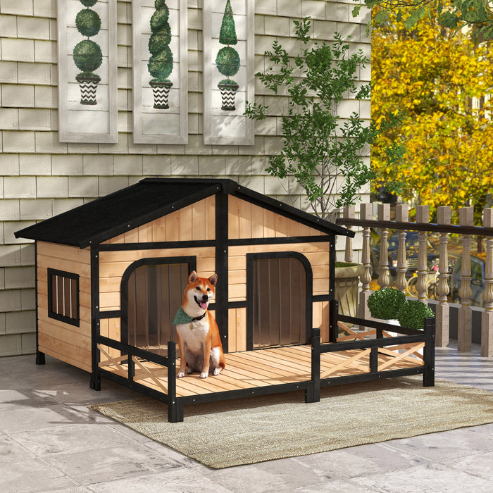 Pawhut Grande Niche En Bois Pour Chien, Chenil Pour Chien Sureleve Pour Animaux De Compagnie, Abri Pour Meubles De Maison Pour Animaux De Compagnie Plateau Coulissant 59\" L Bois Naturel