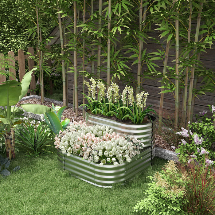 Outsunny Kit De Jardiniere Surelevee A 2 Niveaux, 3.4x3.4x1pi Jardiniere D'exterieur Galvanisee Avec Bordure De Securite Pour Legumes, Fleurs, Fruits Et Herbes, Argent